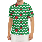 Green Zigzag Ladybird Pattern Print Men's Short Sleeve Rash Guard