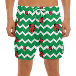 Green Zigzag Ladybird Pattern Print Men's Split Running Shorts