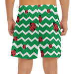 Green Zigzag Ladybird Pattern Print Men's Split Running Shorts