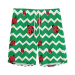 Green Zigzag Ladybird Pattern Print Men's Sports Shorts