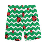 Green Zigzag Ladybird Pattern Print Men's Sports Shorts
