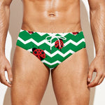 Green Zigzag Ladybird Pattern Print Men's Swim Briefs
