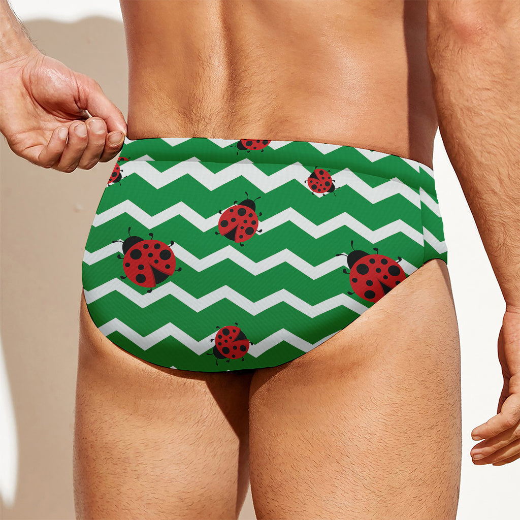 Green Zigzag Ladybird Pattern Print Men's Swim Briefs