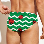 Green Zigzag Ladybird Pattern Print Men's Swim Briefs