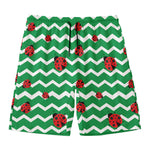 Green Zigzag Ladybird Pattern Print Men's Swim Trunks