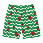 Green Zigzag Ladybird Pattern Print Men's Swim Trunks