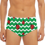 Green Zigzag Ladybird Pattern Print Men's Triangle Swim Briefs
