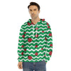 Green Zigzag Ladybird Pattern Print Men's Velvet Pullover Hoodie