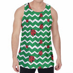 Green Zigzag Ladybird Pattern Print Men's Velvet Tank Top