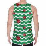 Green Zigzag Ladybird Pattern Print Men's Velvet Tank Top