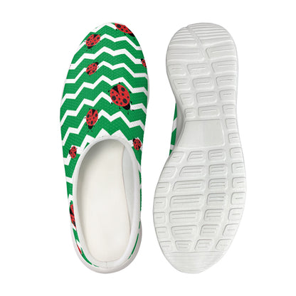 Green Zigzag Ladybird Pattern Print Mesh Casual Shoes