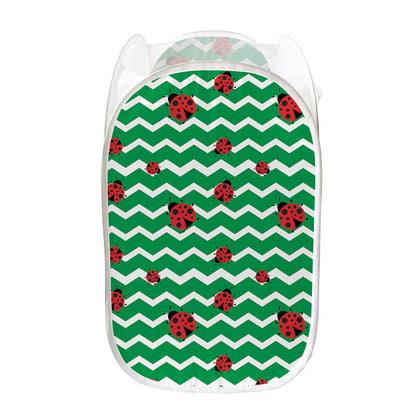 Green Zigzag Ladybird Pattern Print Mesh Laundry Hamper