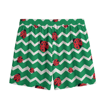 Green Zigzag Ladybird Pattern Print Mesh Shorts