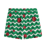 Green Zigzag Ladybird Pattern Print Mesh Shorts