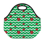 Green Zigzag Ladybird Pattern Print Neoprene Lunch Bag