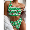 Green Zigzag Ladybird Pattern Print One Shoulder Bikini Top