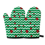Green Zigzag Ladybird Pattern Print Oven Mitts