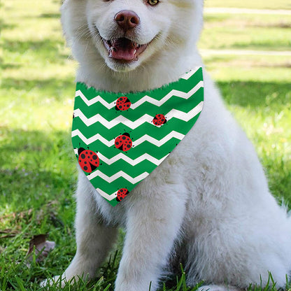 Green Zigzag Ladybird Pattern Print Over The Collar Dog Bandana