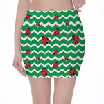 Green Zigzag Ladybird Pattern Print Pencil Mini Skirt