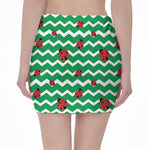 Green Zigzag Ladybird Pattern Print Pencil Mini Skirt