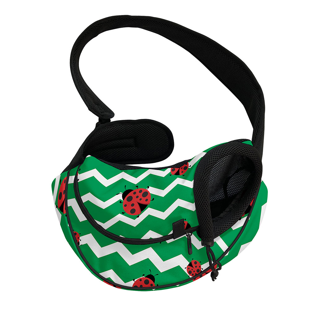 Green Zigzag Ladybird Pattern Print Pet Sling Carrier