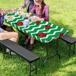 Green Zigzag Ladybird Pattern Print Picnic Table Cover