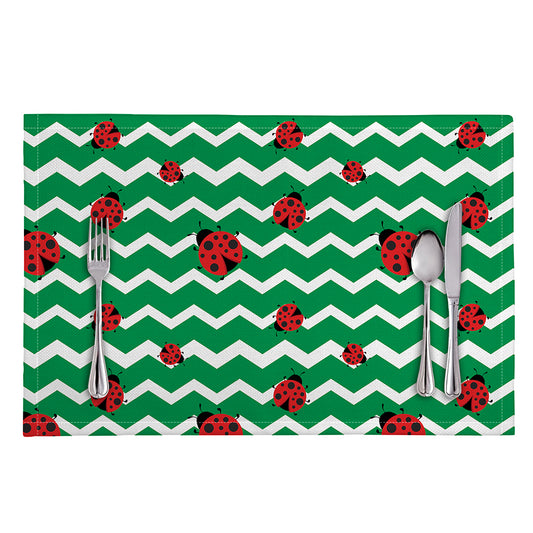 Green Zigzag Ladybird Pattern Print Placemat