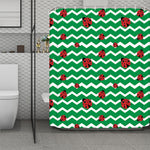 Green Zigzag Ladybird Pattern Print Polyester Shower Curtain