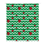 Green Zigzag Ladybird Pattern Print Polyester Shower Curtain