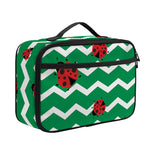 Green Zigzag Ladybird Pattern Print Portable Lunch Bag