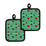 Green Zigzag Ladybird Pattern Print Pot Holders