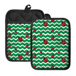 Green Zigzag Ladybird Pattern Print Pot Holders With Pocket