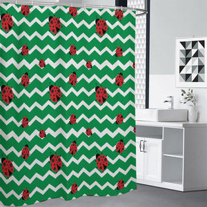 Green Zigzag Ladybird Pattern Print Premium Shower Curtain