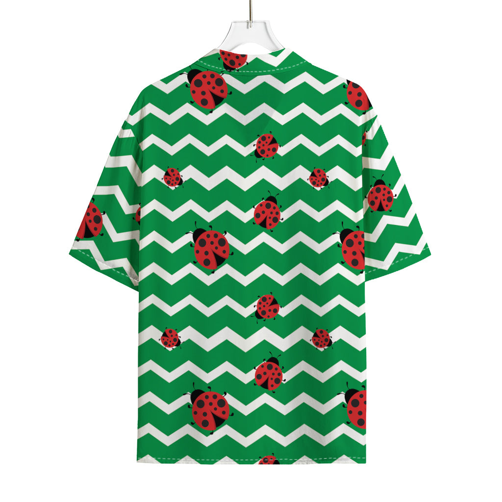 Green Zigzag Ladybird Pattern Print Rayon Hawaiian Shirt