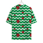 Green Zigzag Ladybird Pattern Print Rayon Hawaiian Shirt
