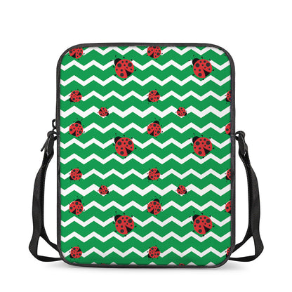 Green Zigzag Ladybird Pattern Print Rectangular Crossbody Bag