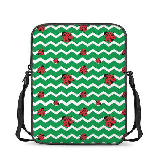 Green Zigzag Ladybird Pattern Print Rectangular Crossbody Bag