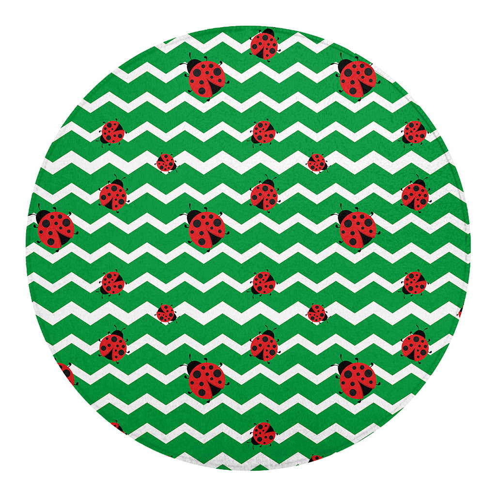 Green Zigzag Ladybird Pattern Print Round Blanket