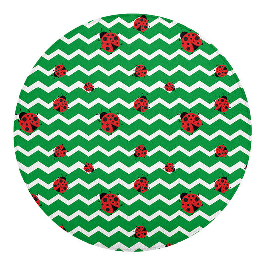Green Zigzag Ladybird Pattern Print Round Blanket