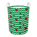 Green Zigzag Ladybird Pattern Print Round Laundry Basket