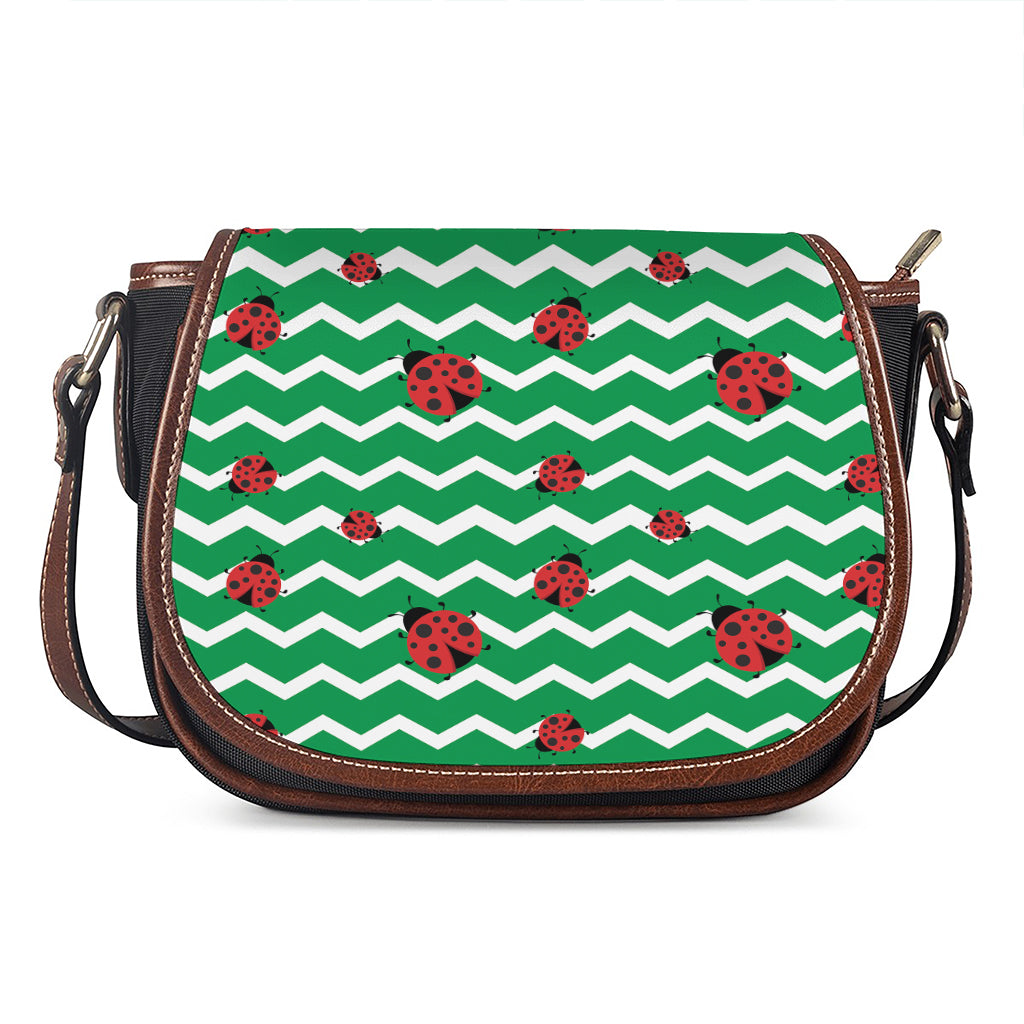 Green Zigzag Ladybird Pattern Print Saddle Bag