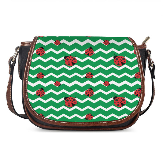 Green Zigzag Ladybird Pattern Print Saddle Bag