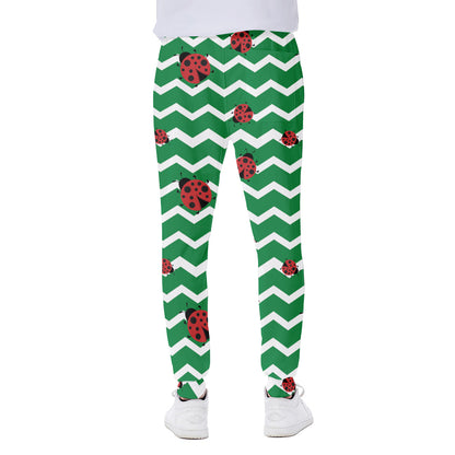 Green Zigzag Ladybird Pattern Print Scuba Joggers