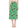 Green Zigzag Ladybird Pattern Print Side Slit Midi Skirt