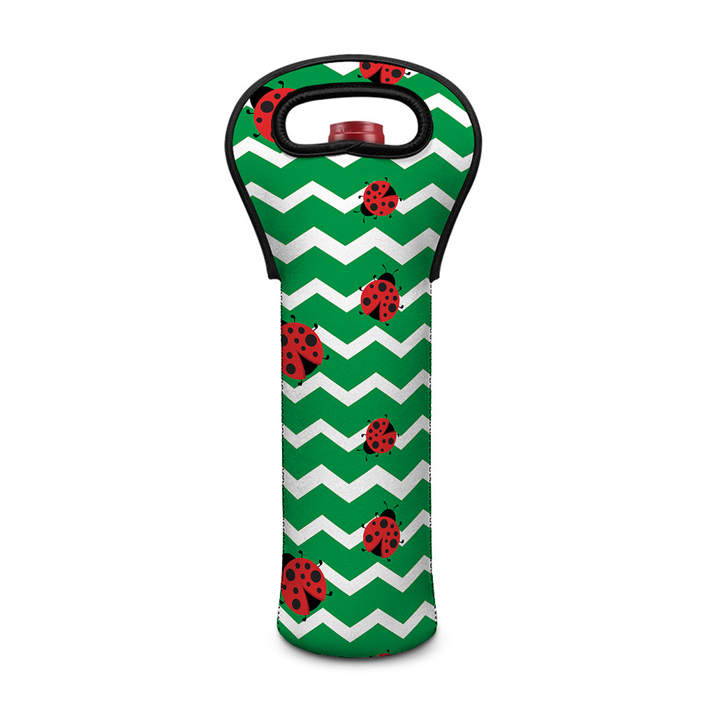 Green Zigzag Ladybird Pattern Print Single Neoprene Wine Tote
