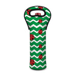 Green Zigzag Ladybird Pattern Print Single Neoprene Wine Tote