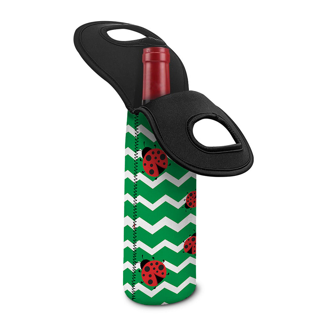 Green Zigzag Ladybird Pattern Print Single Neoprene Wine Tote