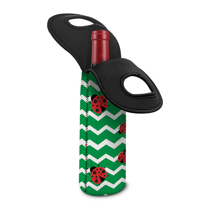 Green Zigzag Ladybird Pattern Print Single Neoprene Wine Tote
