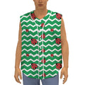 Green Zigzag Ladybird Pattern Print Sleeveless Baseball Jersey