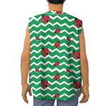 Green Zigzag Ladybird Pattern Print Sleeveless Baseball Jersey